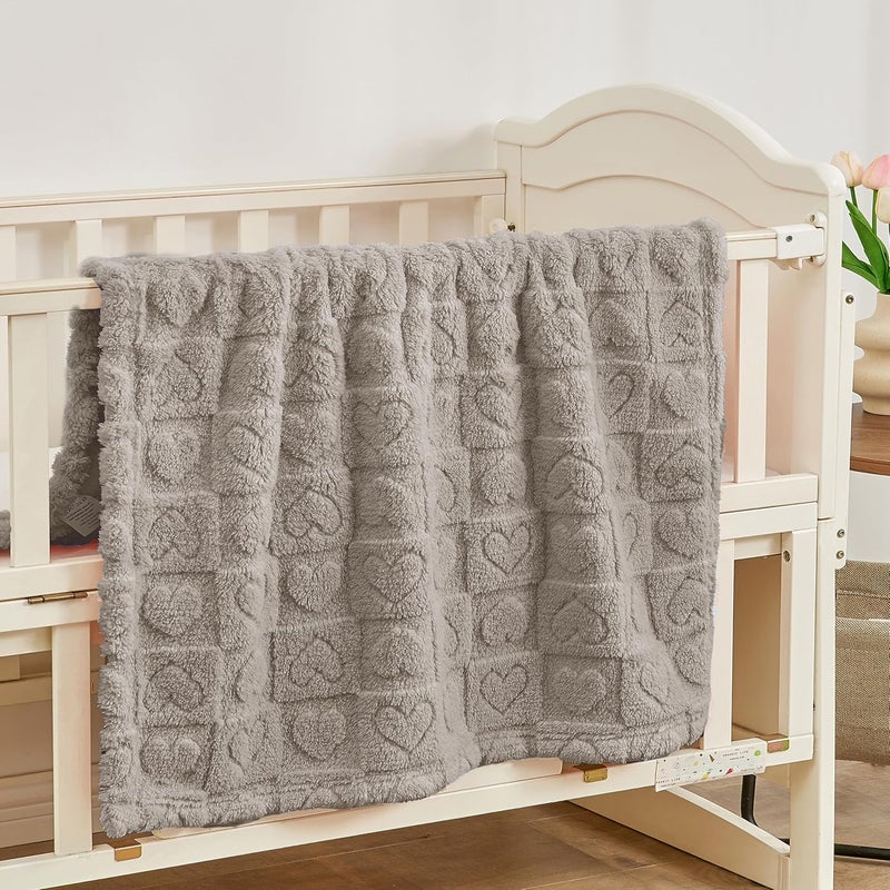 Yurhap Fleece Baby Blanket Heart Checkered, Ultra Soft Cozy Baby Blankets for Boys Girls, Fluffy Infant Toddler Newborn Receiving Gifts for Crib Stroller 30"x40" (Oxford Tan) - Image 5